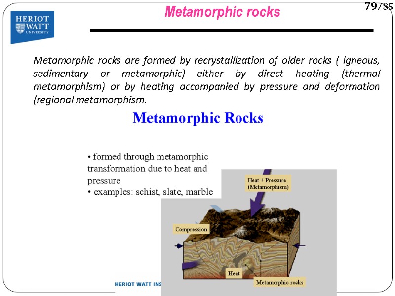 Metamorphic rocks are formed by recrystallization of older rocks ( igneous, sedimentary or metamorphic)